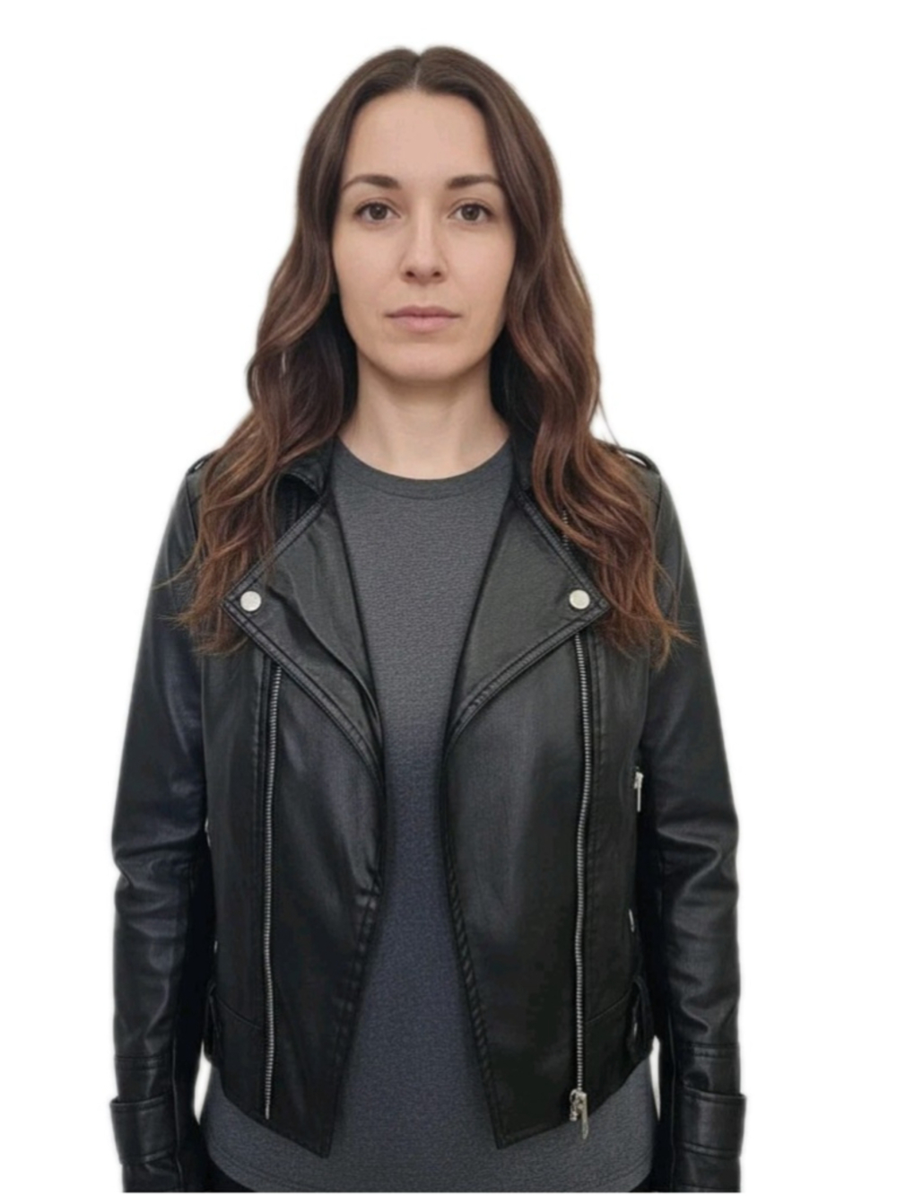 Women’s Black Faux Leather Moto Jacket Cropped Biker Zip Up Punk Rock Size S - Picture 2 of 16